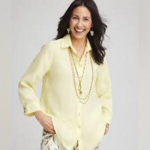 Chico's Bright Yellow No Iron Linen Button Down Shirt Size 8